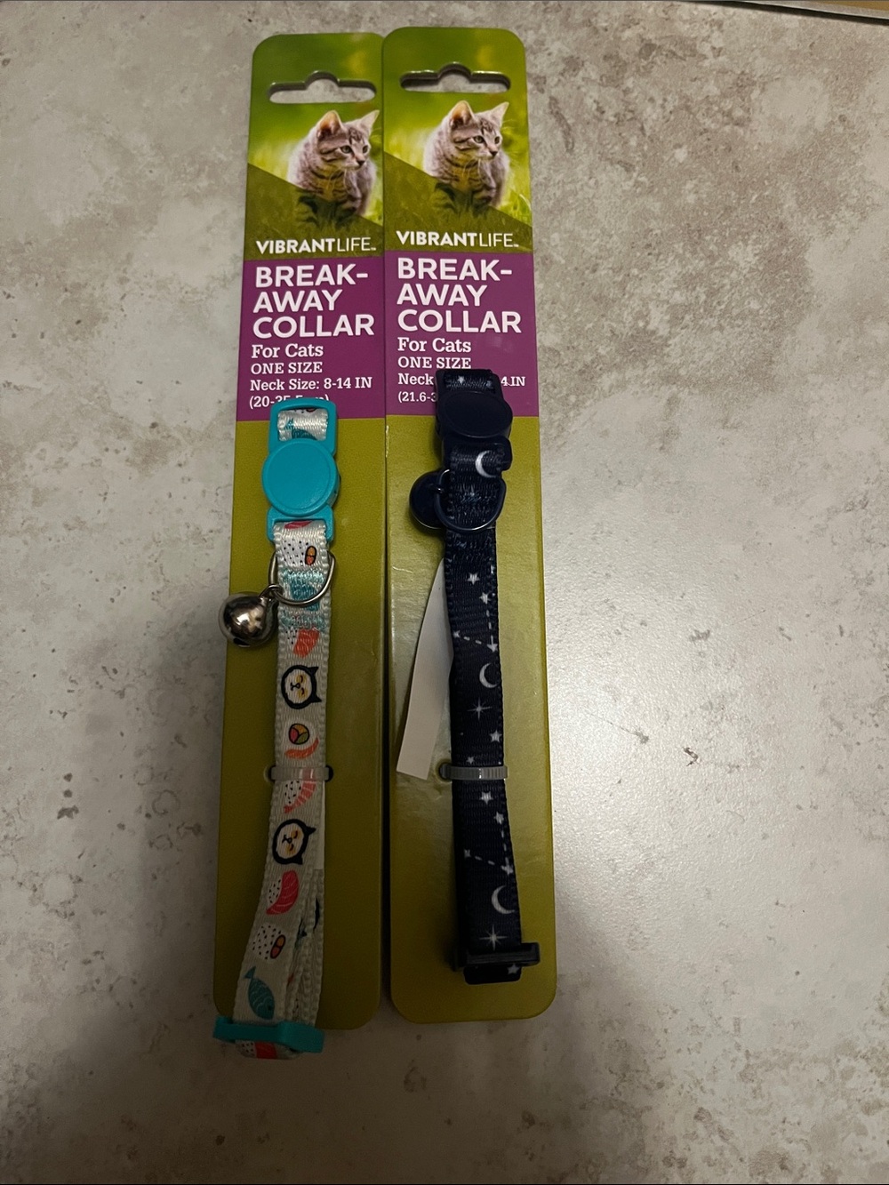 Bundle pf 2 Vibrant Cat Break-Away Collars - Teal Accent & Navy Moon